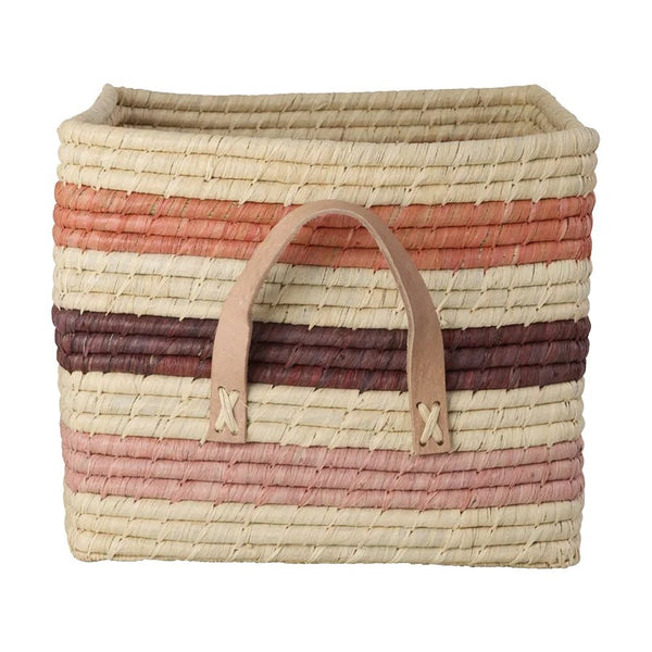 Firkantet Raffia Kurv med Striper i Rosa