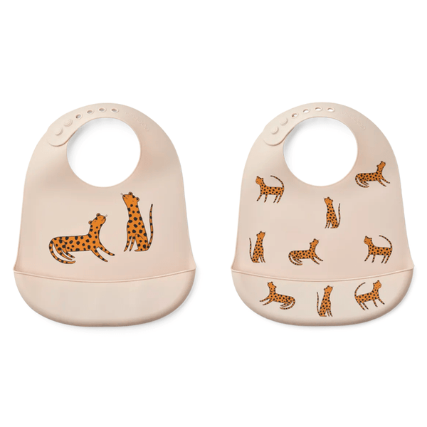 Liewood Tilda 2 - pak silikone hagesmæk, Leopard Sandy