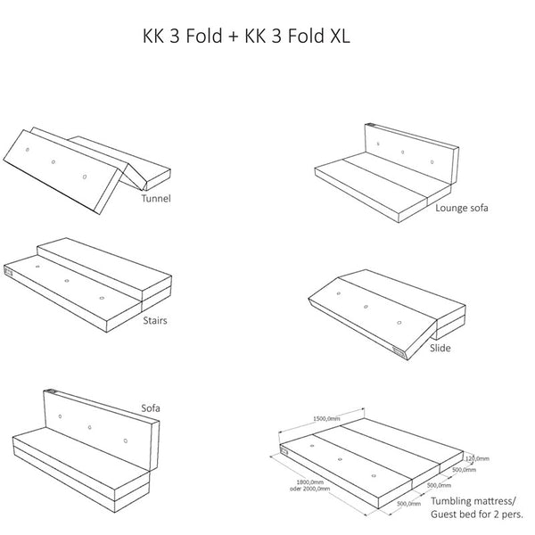 by KlipKlap 3 - fold madras, 200 cm brun med sand knapper