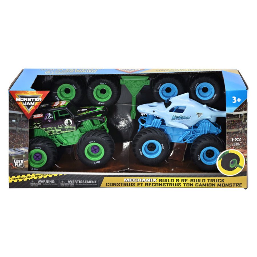 2-pak Mechanix Byg Din Egen Monstertruck med Megalodon & Grave Digger