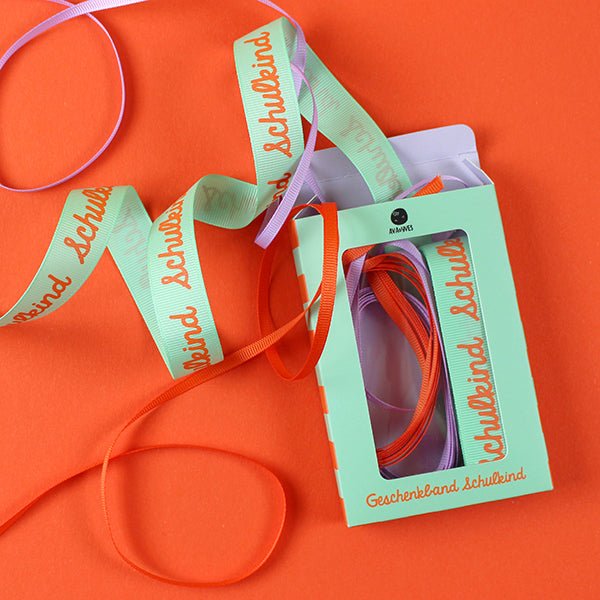 Geschenkenband - Set Schulkind, Flieder/Feuerrot - Orange