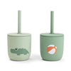 Done by Deer 2-er-Pack Silikon-Trinkbecher mit Strohhalm, Playground Green