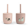 Done by Deer 2er-Pack Silikon-Trinkbecher mit Strohhalm, Tiny Farm Powder