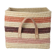 Firkantet Raffia Kurv med Striper i Rosa