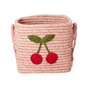 Kleiner quadratischer Raffiakorb im Big Cherry Design in pink