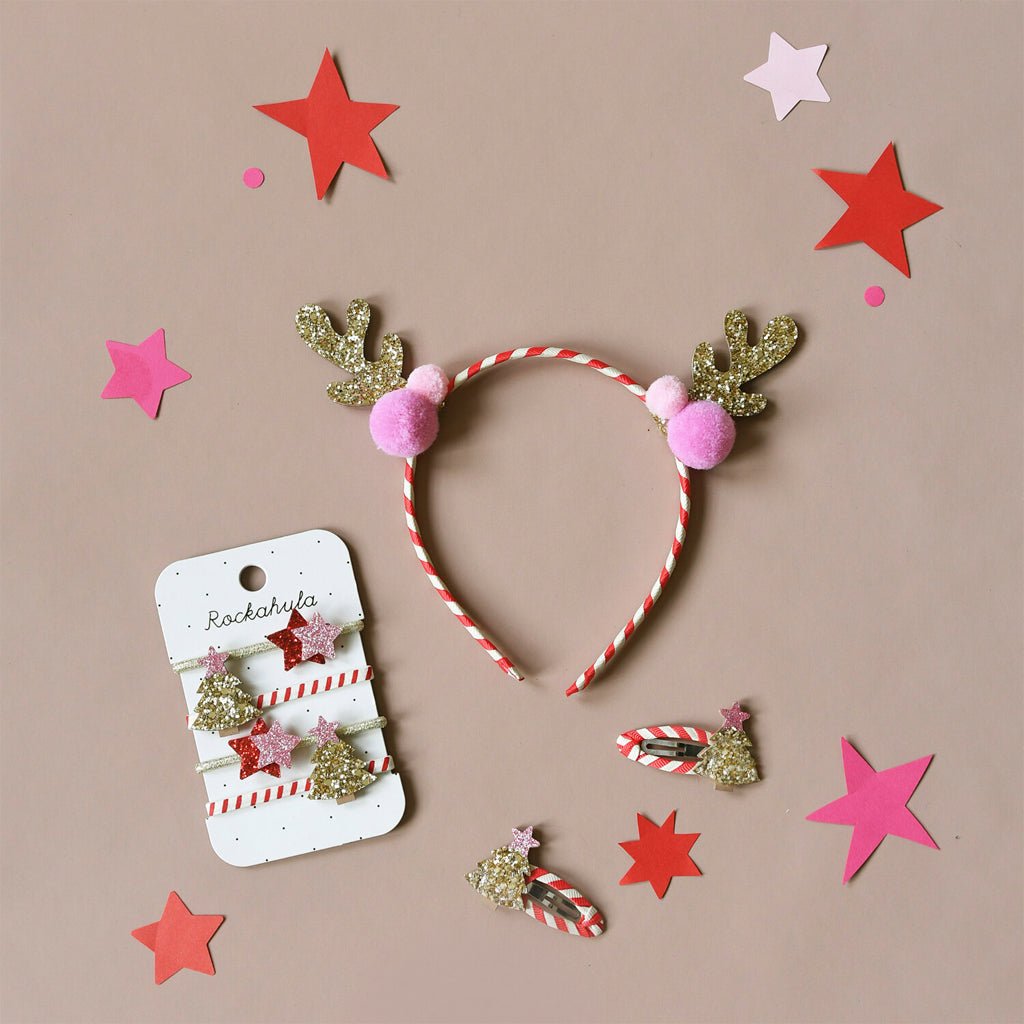 Stripy Pom Pom Reindeer Hårbøjle